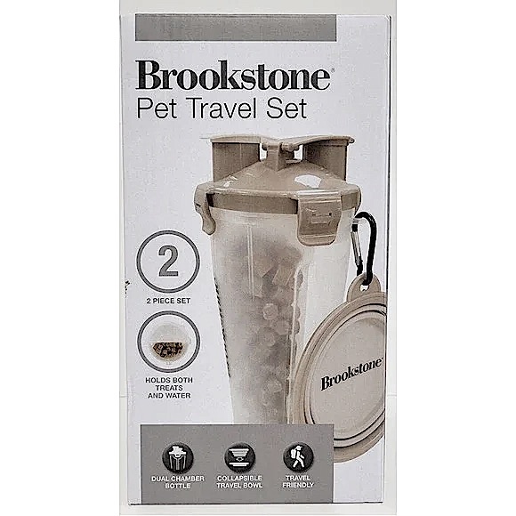 Brookstone Beige & Clear Pet Travel Set, Dual Chamber Bottle & Collapsible Bowl - Picture 5 of 6